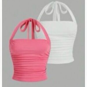Pink and White Halter Tops